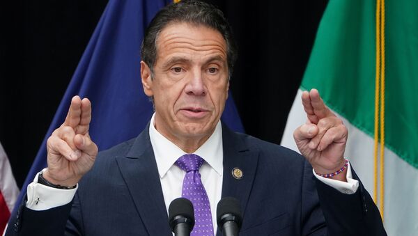 Governor of New York Andrew Cuomo speaks at the unveiling for the Mother Cabrini statue in the Manhattan borough of New York City, New York, U.S., October 12, 2020. - Sputnik International