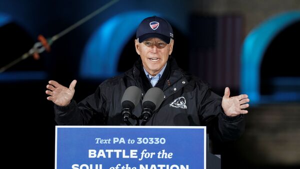 U.S. Democratic presidential candidate Joe Biden speaks during a drive-in campaign rally in Philadelphia, Pennsylvania, U.S., November 1, 2020 - Sputnik International