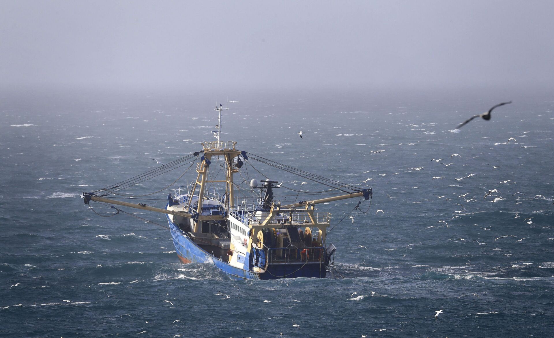 A fishing boat at work in the English Channel, off the southern coast of England, Saturday Feb. 1, 2020. The fishing industry is predicted to be one of the main subjects for negotiations between the UK and Europe, after the UK left the European Union on Friday. - Sputnik International, 1920, 29.10.2021