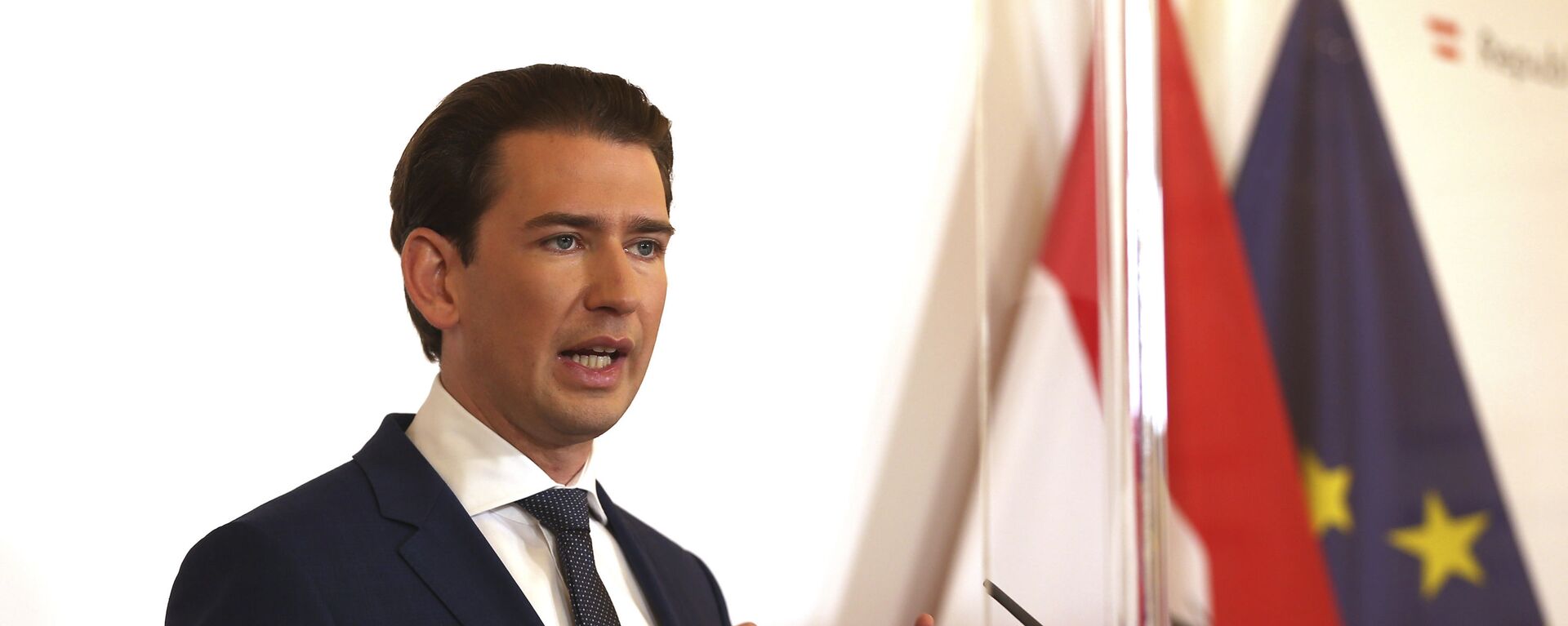 Austrian Chancellor Sebastian Kurz speaks during a press conference behind plexiglass shields at the federal chancellery in Vienna, Austria, Saturday, Oct. 31, 2020. - Sputnik International, 1920, 09.10.2021