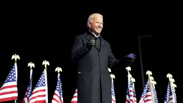 Democratic US presidential nominee and former Vice President Joe Biden smile during a drive-in campaign rally at Heinz Field in Pittsburgh, Pennsylvania, 2 November 2020 - Sputnik International