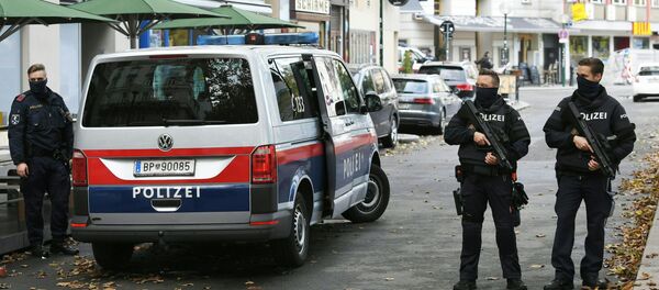 Policemen guard the area on November 3, 2020 close to a crime scene in Vienna after a shooting. - A huge manhunt was under way Tuesday, November 3, 2020 after gunmen opened fire on November 2, 2020 at multiple locations across central Vienna, killing at least four people in what Austrian Chancellor Sebastian Kurz described as a repulsive terror attack. Policemen guard the area on November 3, 2020 close to a crime scene in Vienna after a shooting. - A huge manhunt was under way Tuesday, November 3, 2020 after gunmen opened fire on November 2, 2020 at multiple locations across central Vienna, killing at least four people in what Austrian Chancellor Sebastian Kurz described as a repulsive terror attack. - Sputnik International