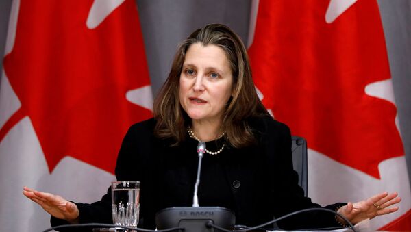 Canada's Deputy Prime Minister Chrystia Freeland attends a news conference on the coronavirus disease (COVID-19) outbreak on Parliament Hill in Ottawa, Ontario, Canada March 19, 2020.  - Sputnik International