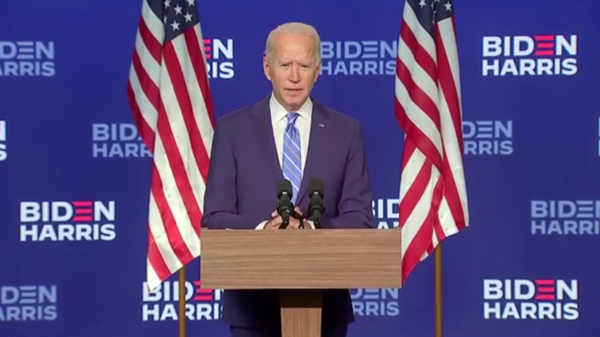 Democratic presidential candidate Joe Biden speaks on November 4, 2020, about the status of his campaign as vote counting continues in several key battleground states the day after the 2020 election - Sputnik International