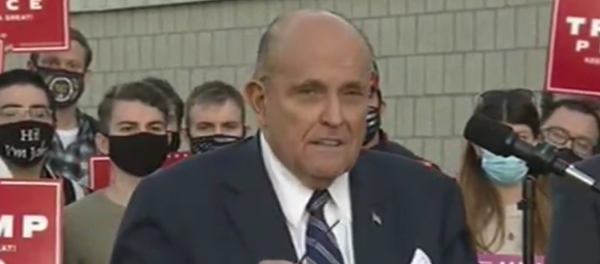 Rudy Giuliani speaks to reporters in Pennsylvania on November 4, 2020, about the Donald Trump campaign filing lawsuits to stop what he claims are fraudulent vote counts in the state - Sputnik International