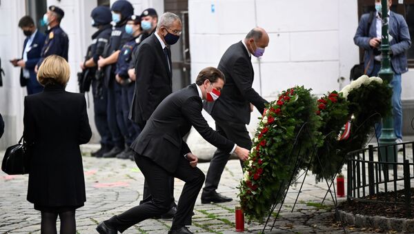 Austrian Chancellor Sebastian Kurz attends a wreath laying ceremony after gun attack in Vienna, Austria November 3, 2020 - Sputnik International