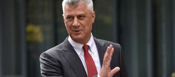 Kosovo’s President Hashim Thaci is pictured during a news conference as he resigns to face war crimes charges at international court in Pristina, Kosovo, November 5, 2020 Kosovo’s President Hashim Thaci is pictured during a news conference as he resigns to face war crimes charges at international court in Pristina, Kosovo, November 5, 2020 - Sputnik International