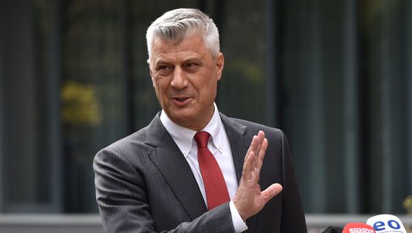 Kosovo’s President Hashim Thaci is pictured during a news conference as he resigns to face war crimes charges at international court in Pristina, Kosovo, November 5, 2020 - Sputnik International