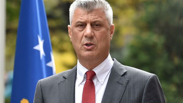 Kosovo's President Hashim Thaci speaks during a news conference as he resigns to face war crimes charges at a special court based in the Hague, in Pristina, Kosovo, November 5, 2020 - Sputnik International