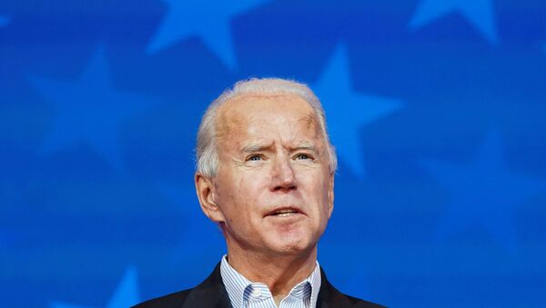 Democratic U.S. presidential nominee Joe Biden makes a statement on the 2020 U.S. presidential election results during a brief appearance before reporters in Wilmington, Delaware, U.S., November 5, 2020. - Sputnik International