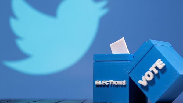 3D printed ballot boxes are seen in front of a displayed Twitter logo in this illustration taken November 4, 2020 - Sputnik International