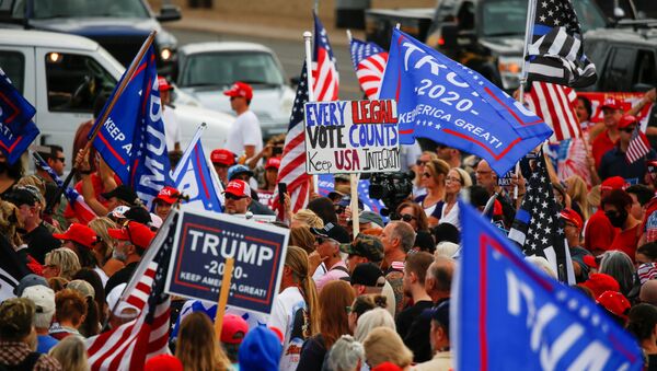 Supporters of U.S. President Donald Trump gather during a protest about the early results of the 2020 presidential election, in front of the Maricopa County Tabulation and Election Center (MCTEC), in Phoenix, Arizona, U.S., November 6, 2020. - Sputnik International