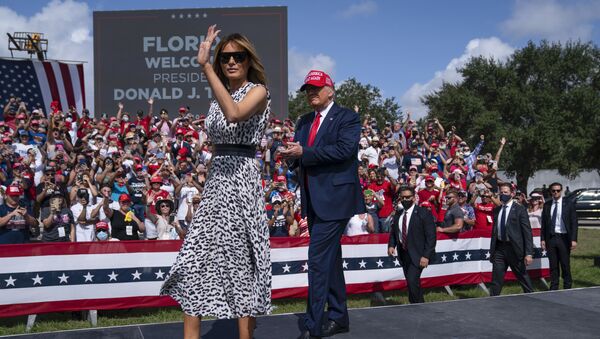 President Donald Trump and first lady Melania Trump arrive for a campaign rally outside Raymond James Stadium, Thursday, Oct. 29, 2020, in Tampa.  - Sputnik International