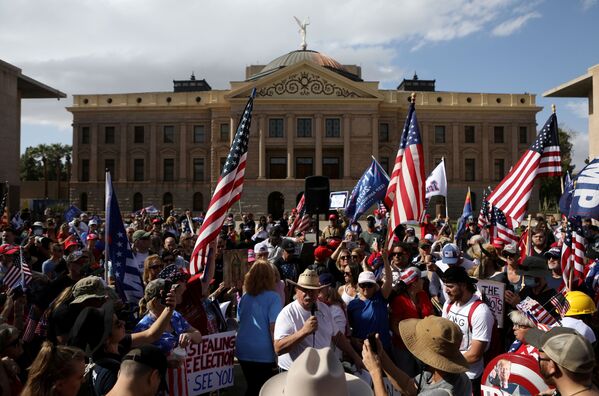Supporters of US President Donald Trump gather at a Stop the Steal protest after the 2020 US presidential election was called for Democratic candidate Joe Biden, in front of the Arizona State Capitol in Phoenix, Arizona, US, November 7, 2020 - Sputnik International
