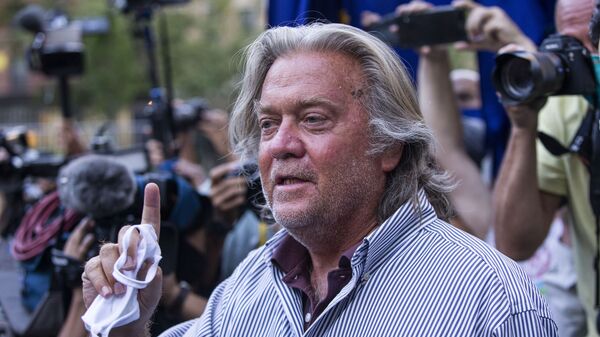 President Donald Trump's former chief strategist Steve Bannon speaks with reporters after pleading not guilty to charges that he ripped off donors to an online fundraising scheme to build a southern border wall, Thursday, Aug. 20, 2020, in New York - Sputnik International