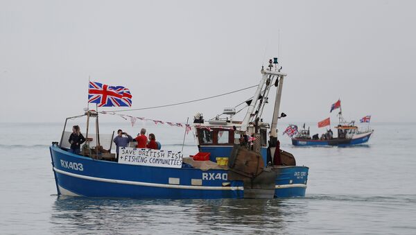 FILE PHOTO: Supporters sail ahead of protests staged by fishermen and fishing communities from the campaign group 'Fishing for Leave' in ports across the country, against Prime Minister Theresa May’s Brexit transition deal, in Hastings, Britain, 8 April 2018 - Sputnik International