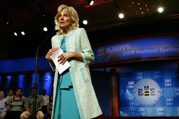 Jill Biden, wife of vice-president Joe Biden, speaks at the opening of the finals of the Scripps National Spelling Bee, in Washington, on Thursday, 28 May 2009.  - Sputnik International