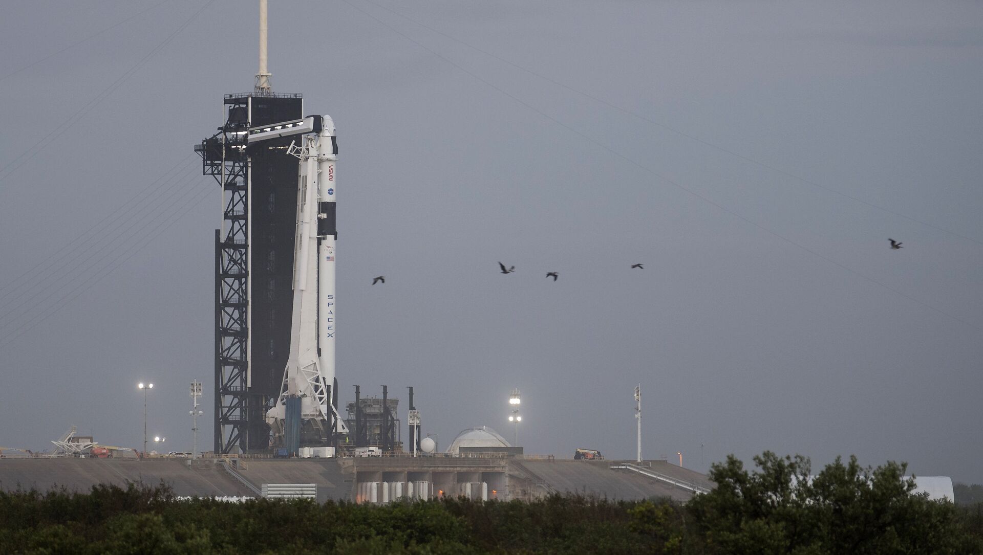 A SpaceX Falcon 9 rocket with the company's Crew Dragon spacecraft onboard is seen on the launch pad at Launch Complex 39A after being rolled out overnight as preparations continue for the Crew-1 mission, Tuesday, Nov. 10, 2020, at NASA's Kennedy Space Center in Florida - Sputnik International, 1920, 23.04.2021