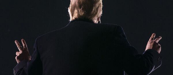 US President Donald Trump acknowledges his audience as he addresses supporters during a Make America Great Again campaign event at Des Moines International Airport in Des Moines, Iowa on 14 October 2020. US President Donald Trump acknowledges his audience as he addresses supporters during a Make America Great Again campaign event at Des Moines International Airport in Des Moines, Iowa on 14 October 2020. - Sputnik International