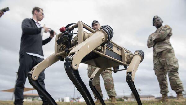 An unmanned ground vehicle is tested at Tyndall Air Force Base, Florida, Nov. 10, 2020. Tyndall is one of the first military bases to implement the semi-autonomous UGV’s into their defense regiment, they will aid in reconnaissance and enhanced security patrolling operations across the base.  - Sputnik International