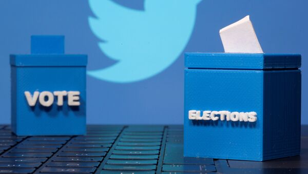 3D-printed ballot boxes are seen in front of a Twitter logo in this illustration taken 4 November 2020 - Sputnik International