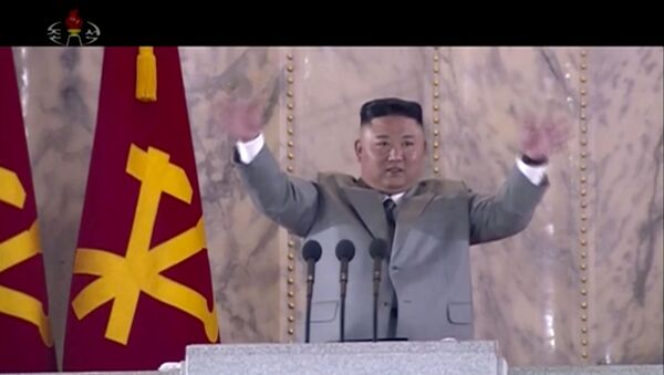 In this image made from video broadcast by North Korea's KRT on Saturday, 10 October 2020, North Korean leader Kim Jong-un waves during a ceremony to celebrate the 75th anniversary of the country’s ruling party in Pyongyang. - Sputnik International