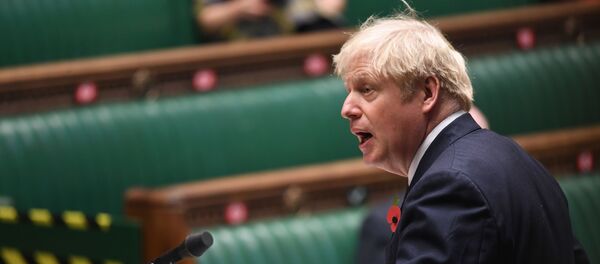 A handout photograph released by the UK Parliament shows Britain's Prime Minister Boris Johnson speaking during the weekly Prime Minister's Questions (PMQs) in the House of Commons in London on 11 November 2020. - Sputnik International
