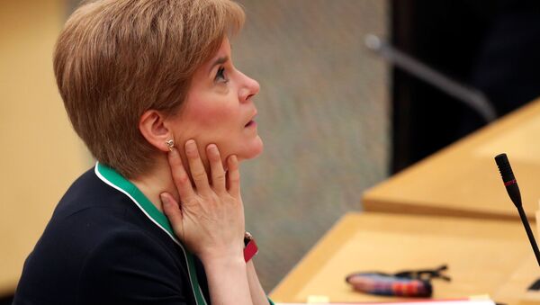 Scottish First Minister Nicola Sturgeon looks on during a statement to the Scottish Parliament on the coronavirus disease (COVID-19) restrictions, in Edinburgh, Scotland, Britain November 17, 2020 - Sputnik International