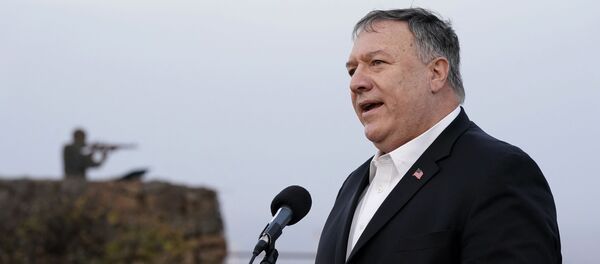 US Secretary of State Mike Pompeo speaks following a security briefing on Mount Bental in the Israeli-annexed Golan Heights, near Merom Golan on the border with Syria, on November 19, 2020. US Secretary of State Mike Pompeo speaks following a security briefing on Mount Bental in the Israeli-annexed Golan Heights, near Merom Golan on the border with Syria, on November 19, 2020. - Sputnik International