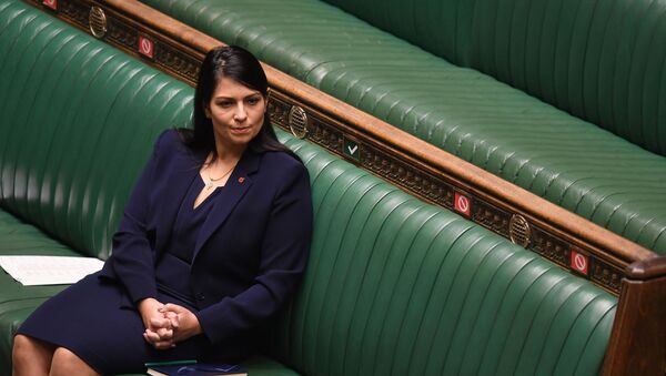 A handout photograph released by the UK Parliament shows Britain's Home Secretary Priti Patel listening as Britain's Prime Minister Boris Johnson speaks in the House of Commons in London on November 2, 2020 - Sputnik International