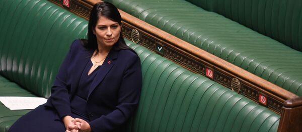 A handout photograph released by the UK Parliament shows Britain's Home Secretary Priti Patel listening as Britain's Prime Minister Boris Johnson speaks in the House of Commons in London on November 2, 2020 - Sputnik International