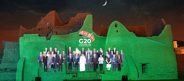 Family Photo for the annual G20 Summit World Leaders is projected onto Salwa Palace in At-Turaif, one of Saudi Arabia’s UNESCO World Heritage sites, in Diriyah, Saudi Arabia, November 20, 2020.  - Sputnik International