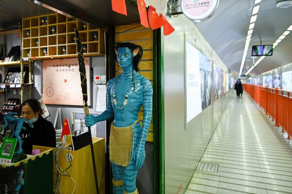 A model of an Avatar at the entrance of an Avatar-themed post office in the corridor leading to the Bailong Elevator in Zhangjiajie, China's Hunan province.  - Sputnik International