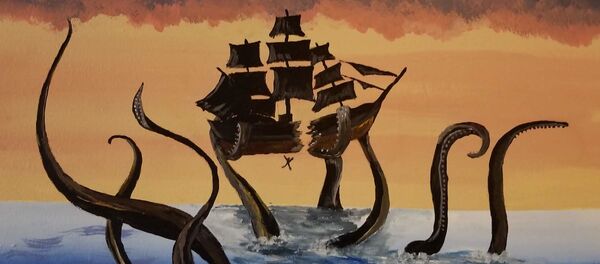 Kraken and ship, Art on the wall of a Charles Town restaurant. - Sputnik International