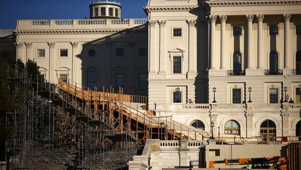 The inaugural platform is seen under construction in front of the U.S. Capitol building in Washington, U.S. November 16, 2020. - Sputnik International