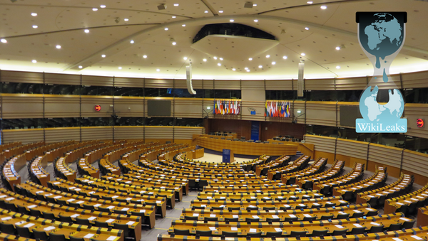 European Parliament with WikiLeaks logo - Sputnik International