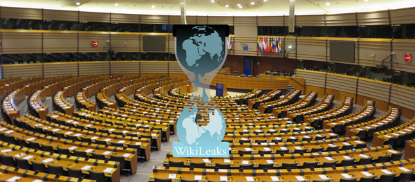 European Parliament with WikiLeaks logo - Sputnik International