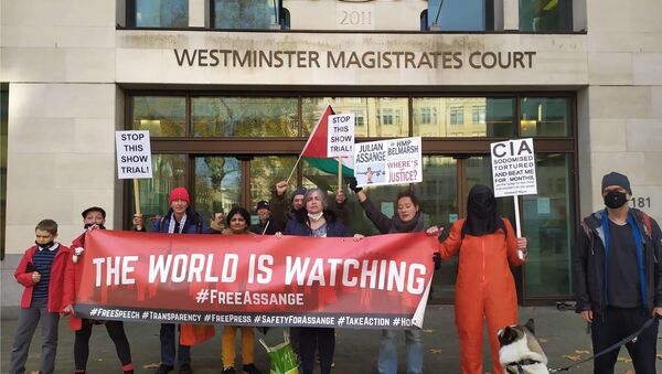 Supporters of Julian Assange outside Westminster Magistrates' Court 26 November 2020 - Sputnik International