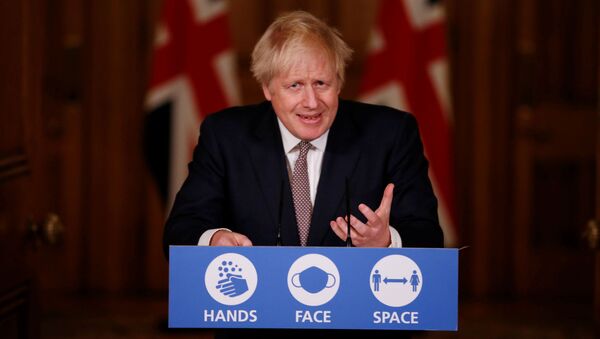 Britain's Prime Minister Boris Johnson speaks during a news conference on the ongoing situation with the coronavirus disease (COVID-19), at Downing Street, in London, Britain November 26, 2020.  Jamie Lorriman/Pool via REUTERS - Sputnik International