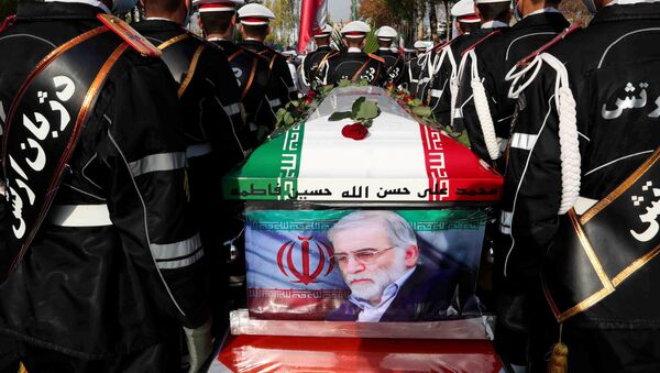 Members of Iranian forces carry the coffin of Iranian nuclear scientist Mohsen Fakhrizadeh during a funeral ceremony in Tehran, Iran November 30, 2020 - Sputnik International