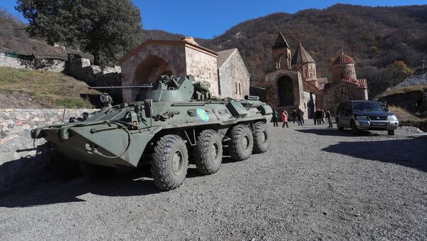 A view shows an armoured personnel carrier of the Russian peacekeeping forces near Dadivank Monastery in the region of Nagorno-Karabakh, November 24, 2020 - Sputnik International