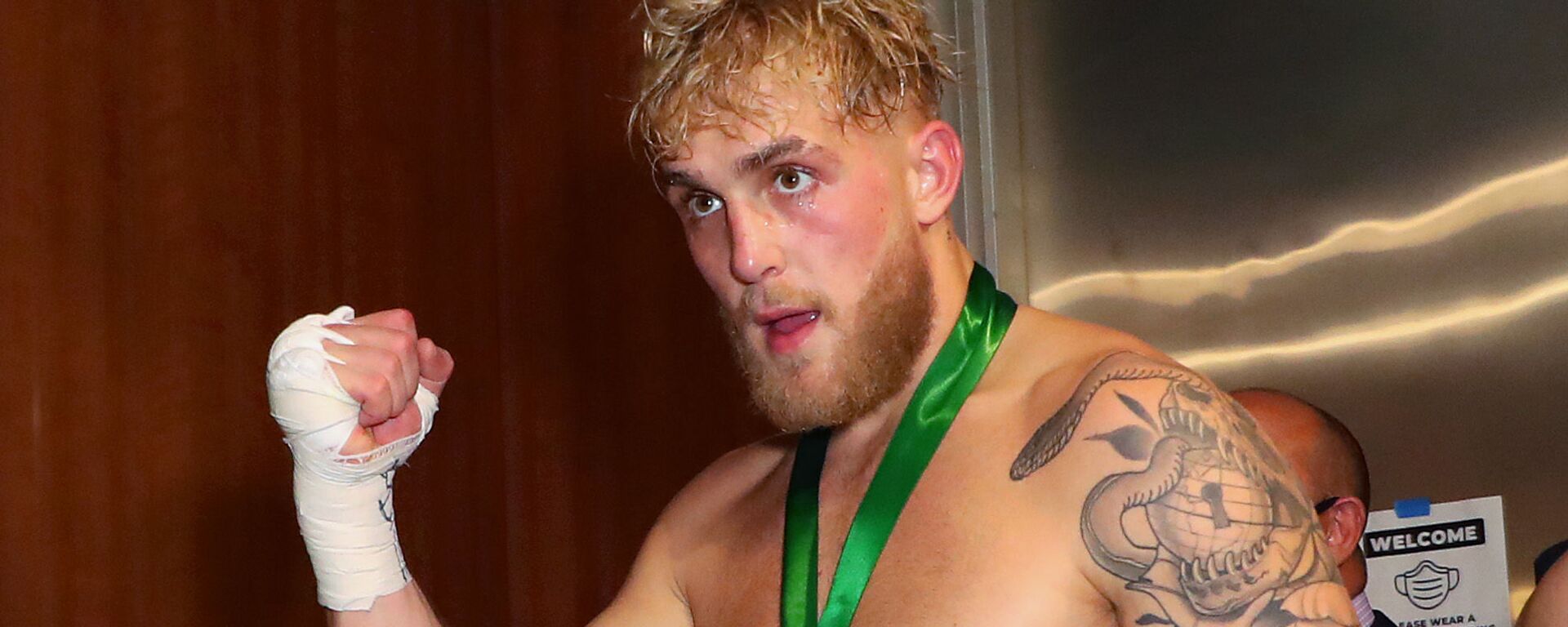 Nov 28, 2020; Los Angeles, CA, USA;  Jake Paul celebrates his knock out against Nate Robinson during a cruiserweight boxing bout at the Staples Center. - Sputnik International, 1920, 28.03.2022