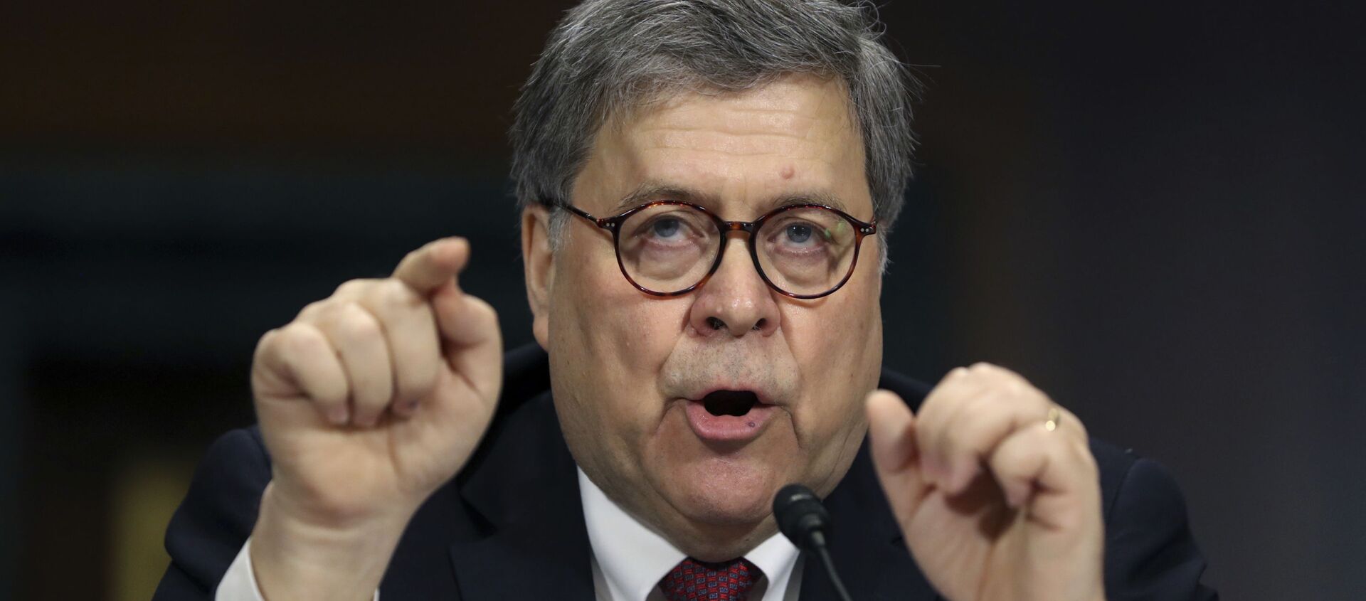 In this May 1, 2019 file photo, Attorney General William Barr testifies during a Senate Judiciary Committee hearing on Capitol Hill in Washington, on the Mueller Report.  Former FBI lawyer Kevin Clinesmith will plead guilty to making a false statement in the first criminal case arising from U.S. Attorney John Durham's investigation into the probe of ties between Russia and the 2016 Trump campaign. - Sputnik International, 1920, 11.06.2021