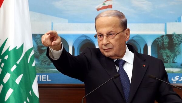 A handout picture provided by the Lebanese photo agency Dalati and Nohra on September 21, 2020, shows President Michel Aoun talking to the press at the presidential palace in Baabda, east of the capital, regarding ongoing consultations to form a new cabinet - Sputnik International