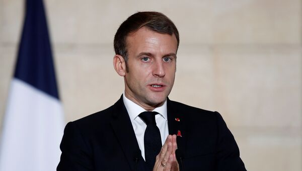 French President Emmanuel Macron gestures as he delivers a joint statement with Belgium's Prime Minister Alexander De Croo (not seen) after a meeting at the Elysee Palace in Paris, France, December 1, 2020.  - Sputnik International