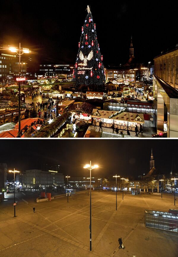 Комбо-фото рождественской ярмарки в Дортмунде, Германия, 2018 и 2020 годы - Sputnik International
