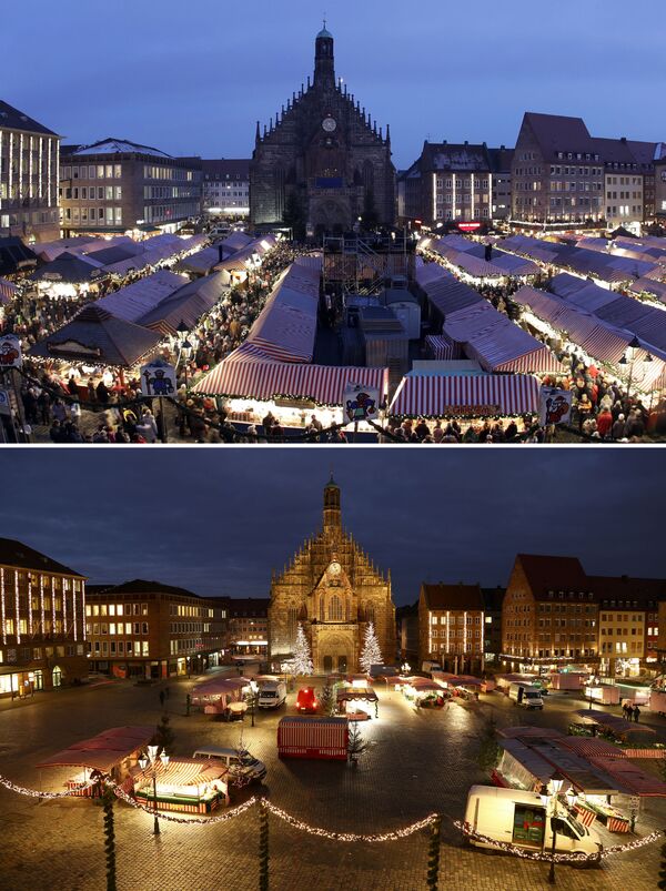 Традиционный рождественский рынок в Нюрнберге в 2017 году и то же место в 2020 году - Sputnik International
