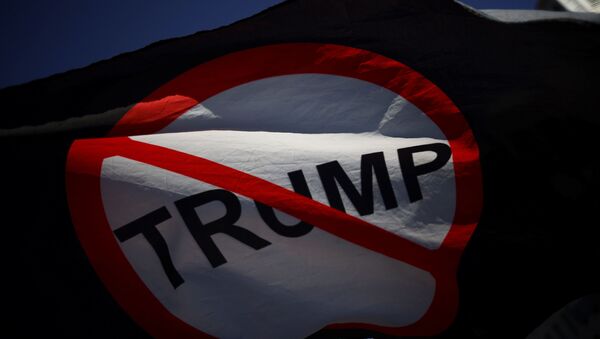 An anti Trump flag is pictured on Black lives Matter plaza near the White House after Election Day in Washington, U.S., November 4, 2020 - Sputnik International