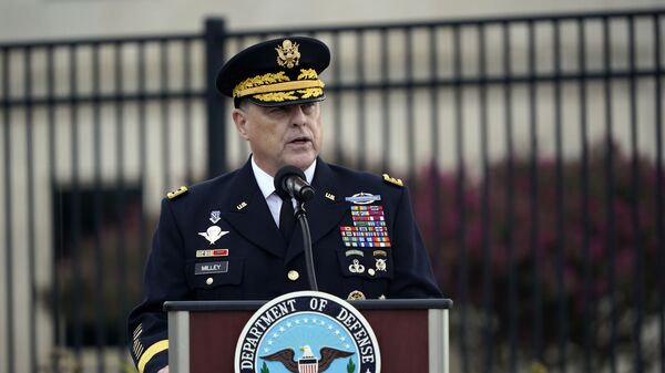 Chairman of the Joint Chiefs Gen. Mark Milley speaks during a ceremony at the National 9/11 Pentagon Memorial to honor the 184 people killed in the 2001 terrorist attack on the Pentagon, in Washington, Friday Sept. 11, 2020 - Sputnik International