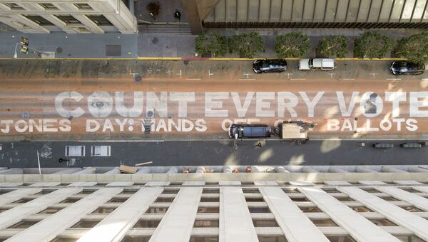 In an aerial view from a drone, a mural that reads Count Every Vote is seen painted on Montgomery Street on November 10, 2020 in downtown San Francisco, California - Sputnik International